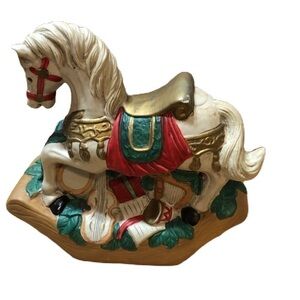 Vintage Rocking Horse Ceramic Christmas Decoration White Musical